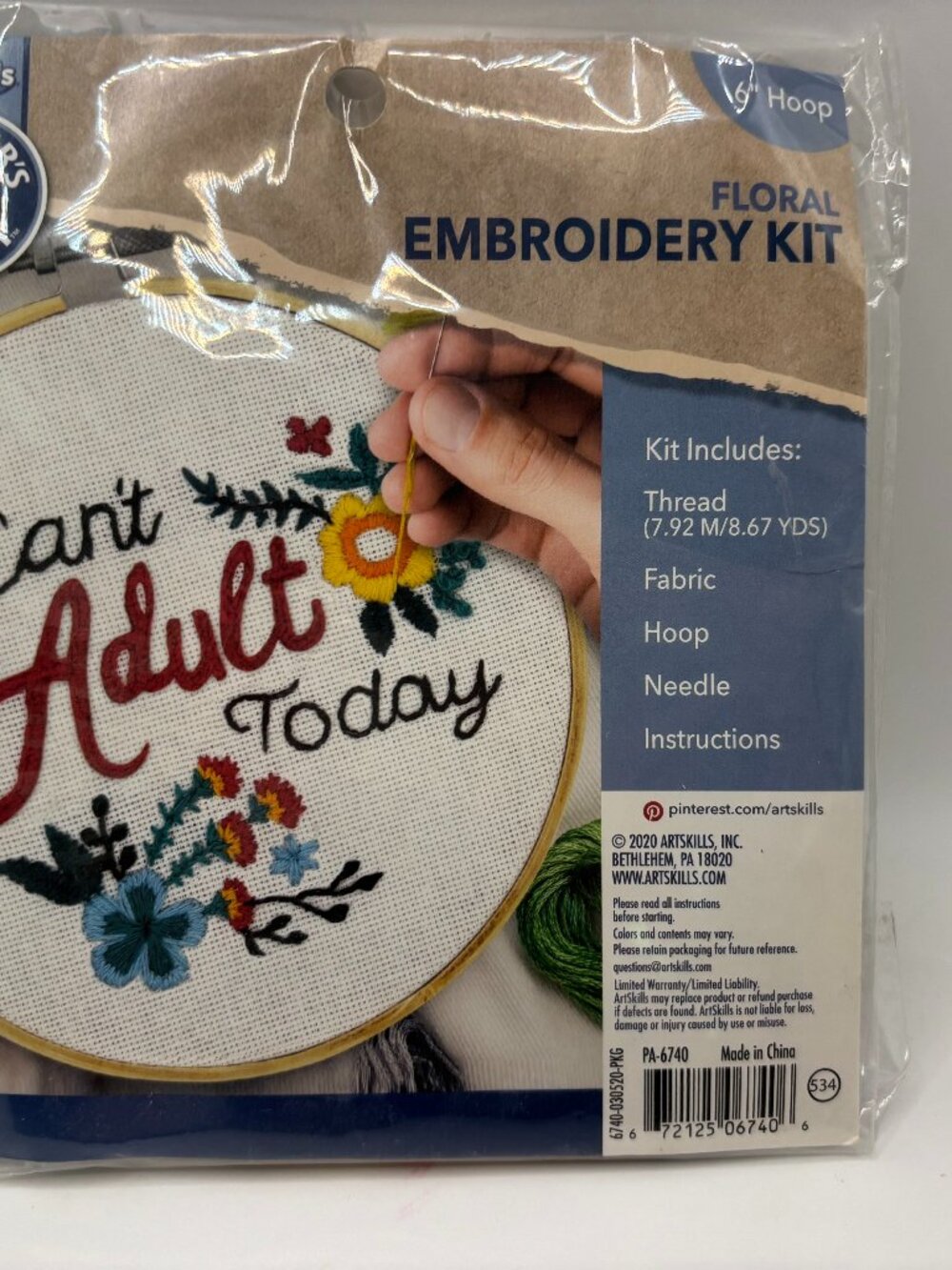 I Can't Adult Today Embroidery Kit